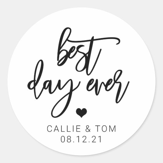 Best Day Ever Script Gastgeschenk Hochzeit Runder Aufkleber (Vorderseite)