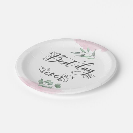 Best Day Ever Script Moderne Wedding Paper Plate Pappteller (Schrägansicht)