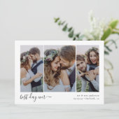 Best Day Ever Script Triptych Foto Hochzeit Dankeskarte (Stehend Vorderseite)