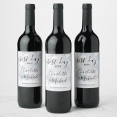 Best Day Ever Script Winter Snowflakes Hochzeit Weinetikett (Flaschen)