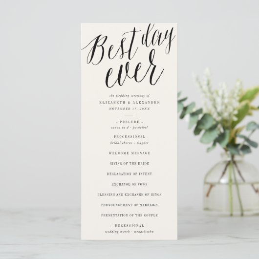 Best Day Ever Simple Script Calligraphy Wedding Programm (Stehend Vorderseite)