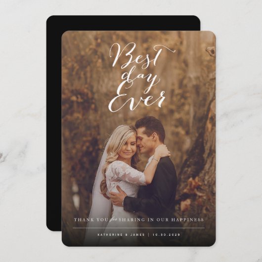 Best Day Ever Stilvolles Script Foto Moderne Hochz Dankeskarte (Vorne/Hinten)