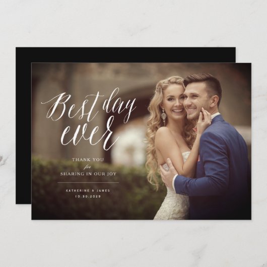 Best Day Ever Stilvolles Script Foto Moderne Hochz Dankeskarte (Vorne/Hinten)