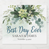 Best Day Ever Succulent Wedding Floral Botanical  Bierflaschenetikett (Einzelnes Label)