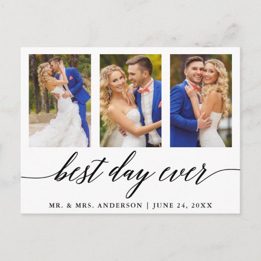 Best Day Ever Wedding Foto Calligraphy Vielen Dank Postkarte (Vorderseite)