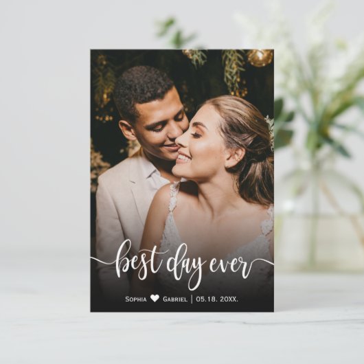 Best Day Ever Wedding Foto Danke Karte (Stehend Vorderseite)