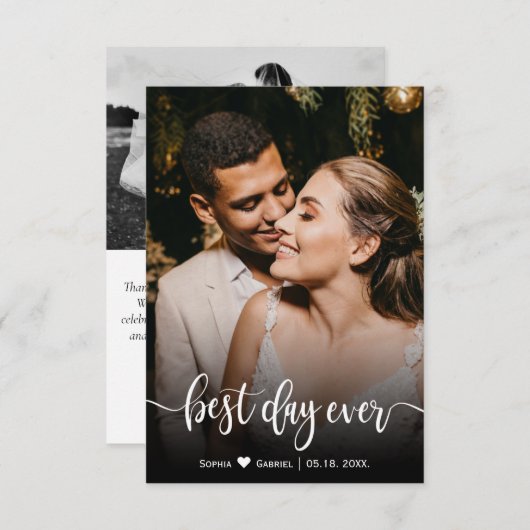 Best Day Ever Wedding Foto Danke Karte (Vorne/Hinten)