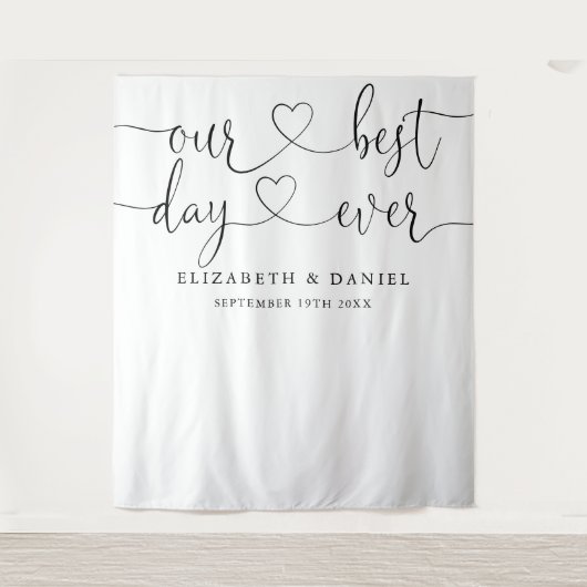 Best Day Heart Script Wedding Foto Stand Hintergru Wandteppich (Vorderseite)