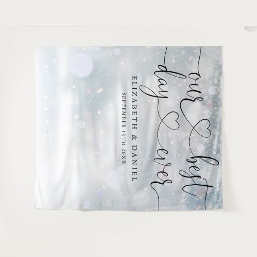 Best Day Script Winter Wedding Foto Hintergrund Wandteppich (Vorderseite (Horizontal))