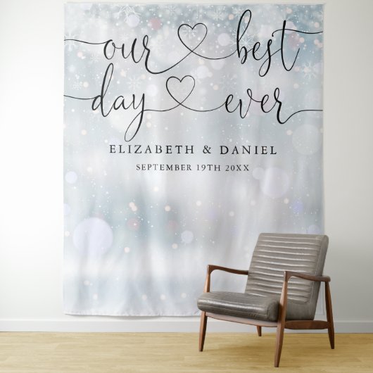 Best Day Script Winter Wedding Foto Hintergrund Wandteppich (Beispiel)