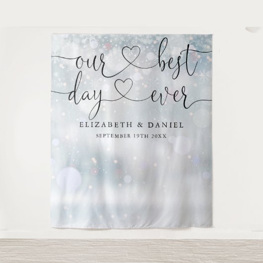 Best Day Script Winter Wedding Foto Hintergrund Wandteppich (Vorderseite)