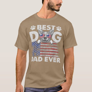 Best Dog Dad Ever Corgi Lovers USA Patriotic Flag  T-Shirt