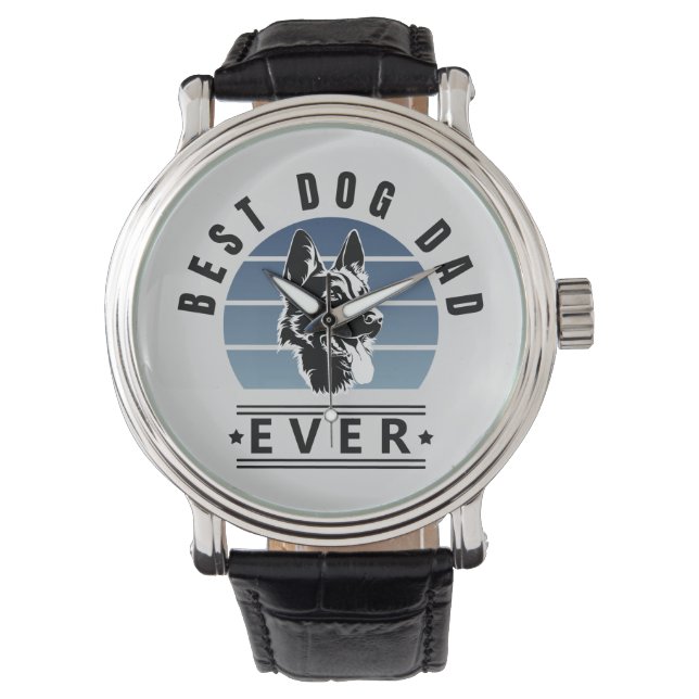 Best Dog Dad Ever Retro Sunset Armbanduhr (Vorderseite)