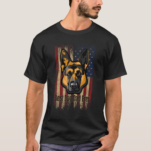 Best Dog Dad Ever US Flag, German shepherd America T-Shirt (Vorderseite)