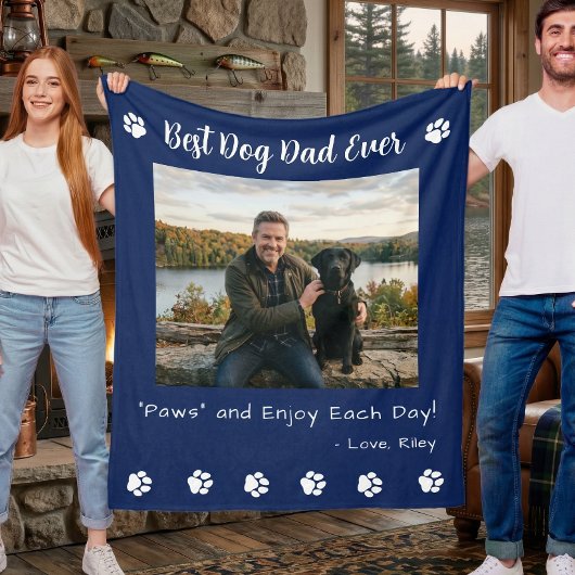 Best Dog Dad Paws Blue Pet Photo Fleecedecke