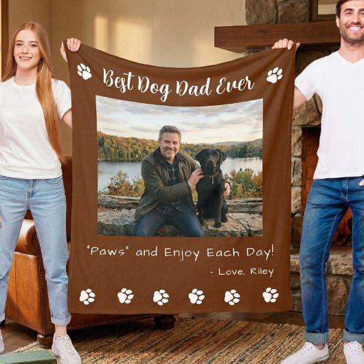 Best Dog Dad Paws Brown Pet Photo Fleecedecke