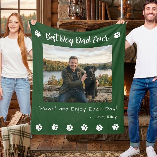 Best Dog Dad Paws Green Pet Photo Fleecedecke