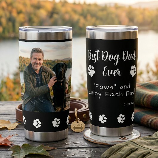 Best Dog Dad Paws Pet Black Photo Coffee Thermobecher