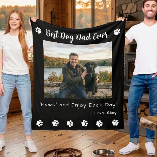 Best Dog Dad Paws Pet Black Photo Fleecedecke