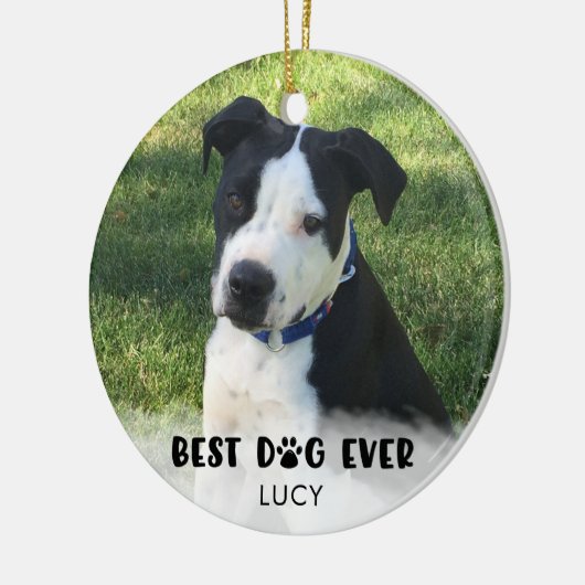 BEST DOG EVENT Foto White Overlay Personalisiert Keramik Ornament (Links)