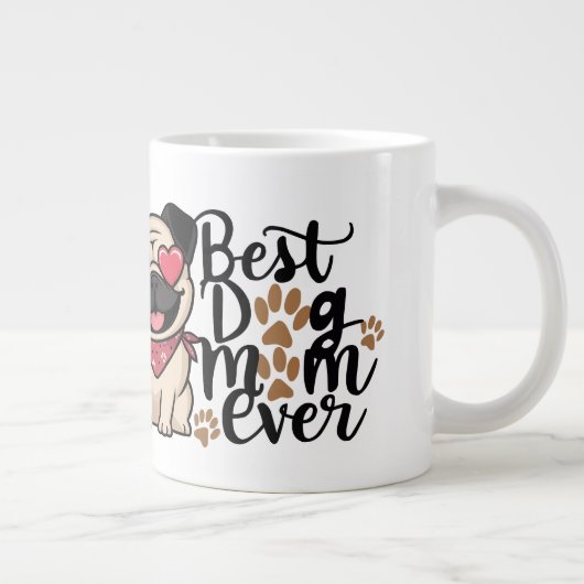 "Best Dog Mama Ever" Persinalize Mops Illustration Jumbo-Tasse (Rechts)