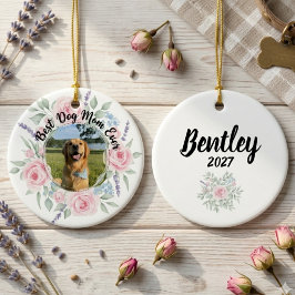 Best Dog Mom Floral Wreath Watercolor Keepsake Keramik Ornament