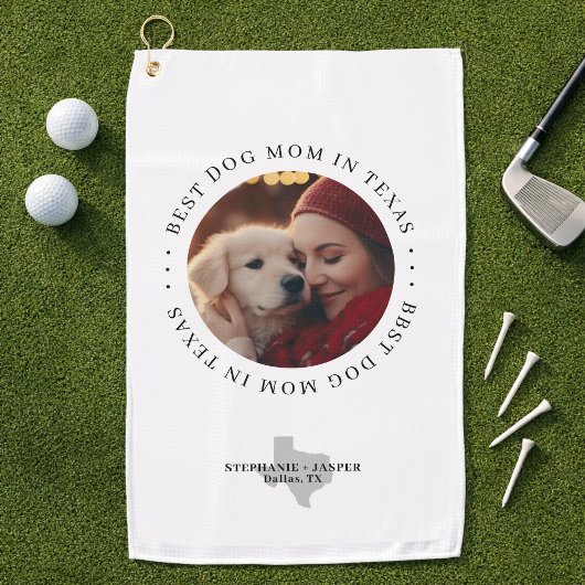 Best Dog Mom in Texas Personalized Photo Golfhandtuch