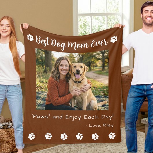 Best Dog Mom Paws Brown Pet Photo Fleecedecke