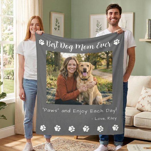 Best Dog Mom Paws Gray Pet Photo Fleecedecke