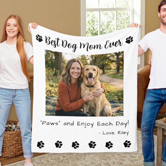 Best Dog Mom Paws Pet White Photo Fleecedecke
