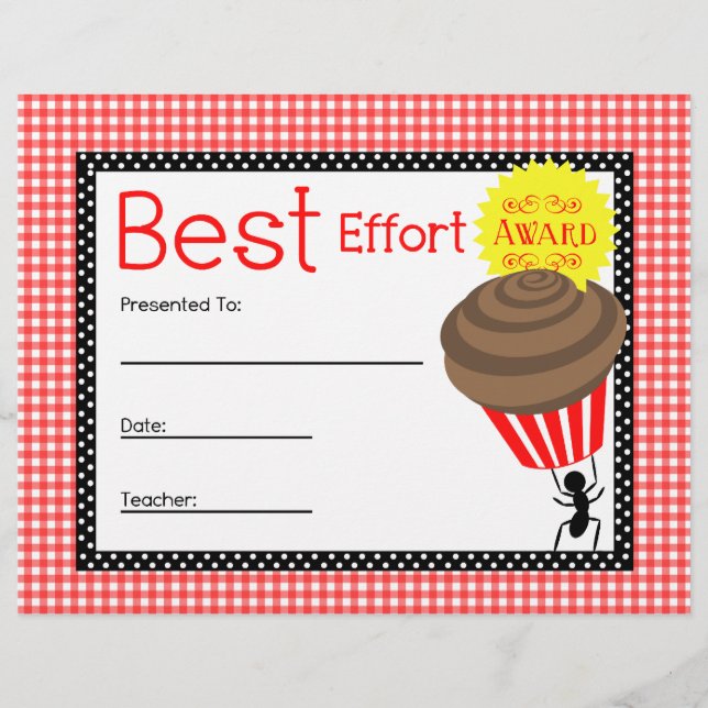 Best Effort Award - Red Gingham mit Ant & Cupcake (Vorderseite)