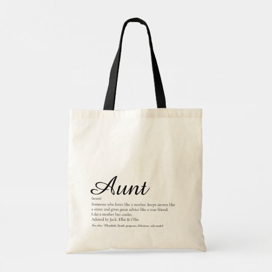 Best Ever Aunt Definition Quote Trendy Script Tragetasche (Rückseite)