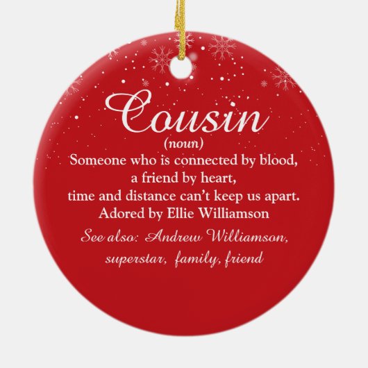 Best Ever Cousin Definition Snowflakes Foto Keramik Ornament (Hinten)