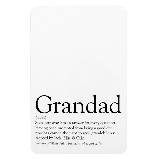 Best Ever Grandpa, Grandfather, Dad Definition Magnet (Vertikal)