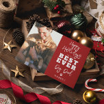 Best Ever Hund Vater | FOTO Feiertagskarte<br><div class="desc">An dieser Weihnachtszeit feiern wir unsere vierbeinigen besten Freunde und die Menschen, die sie bedingungslos Liebe haben. Karo aus unserer "Happy Howlidays" Karte, personalisiert mit dem Namen deines Nachwuchses und einem beliebten Foto. Ideal, um den weltbesten Hundevater zu schenken! Mit einem zusätzlichen Pfotendruck zum Siegel des Deals, ist dies nicht...</div>