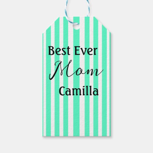 Best ever mom green stripped pattern pastel neon  geschenkanhänger (Vorderseite)