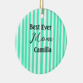 Best ever mom green stripped pattern pastel neon  keramik ornament (Rechts)