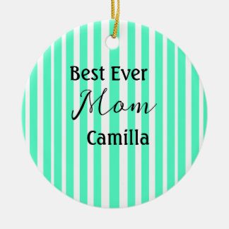 Best ever mom green stripped pattern pastel neon  keramik ornament