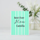 Best ever mom green stripped pattern pastel neon  postkarte (Stehend Vorderseite)
