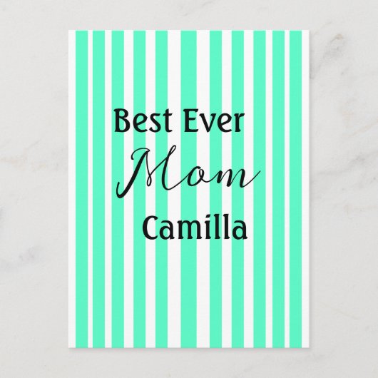 Best ever mom green stripped pattern pastel neon  postkarte (Vorderseite)