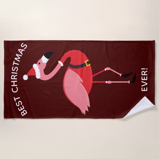 Best Ever Pink Flamingo Santa Burgund Weihnachten Strandtuch (Vorderseite)