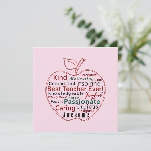 Best Ever Teacher Wertschätzung Red Apple Pink Blu Karte (Stehend Vorderseite)