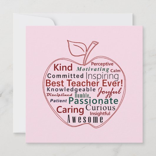 Best Ever Teacher Wertschätzung Red Apple Pink Blu Karte (Vorderseite)