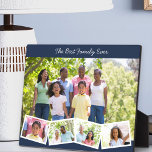 Best Family Ever - Custom Foto Leimblues Fotoplatte<br><div class="desc">Keep your family close with this lovely easel Foto-Plakat. The template for is set up ready for you to add 5 of your favorite fotos. The main foto will be used as the background and the remaining 4 Fotos will be laid out in a zigzag foto strip along the bottom....</div>
