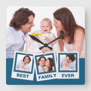 Best Family Ever Custom Instagram 4 Photo Collage Quadratische Wanduhr