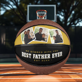 Best Father Ever Photo Father's Day Gold & Black Mini Basketball