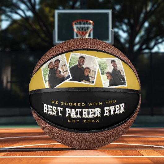 Best Father Ever Photo Father's Day Gold & Black Mini Basketball