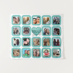 BEST FREUNDE Foto Collage Aquamarines Herz mit Lic Wandteppich