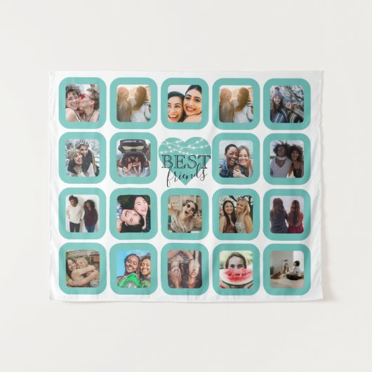 BEST FREUNDE Foto Collage Aquamarines Herz mit Lic Wandteppich (Vorderseite (Horizontal))