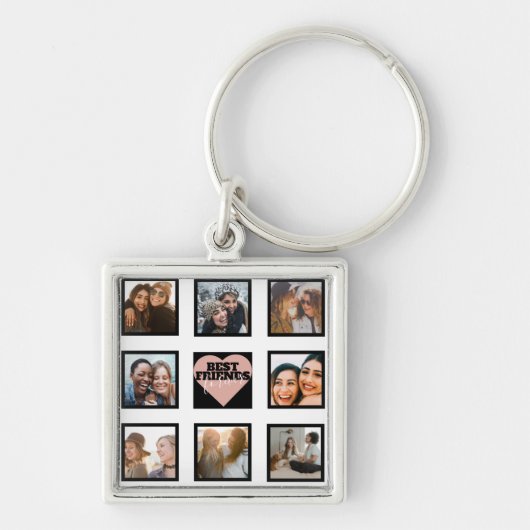 BEST FREUNDS Foto Collage Rose Goldenes Herz Schlüsselanhänger (Vorne)